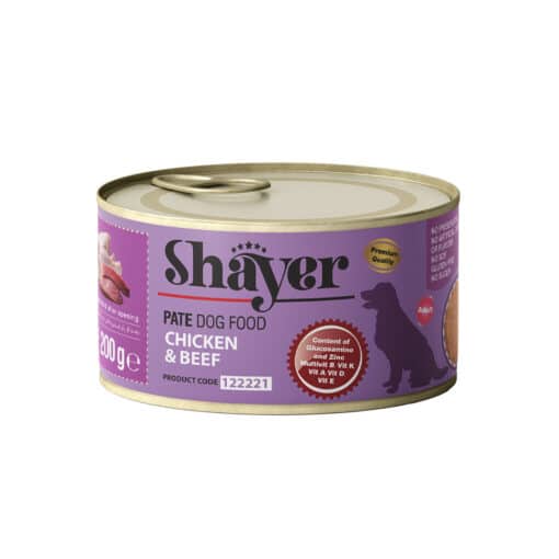 Shayer Dog Canned food Chicken and Beef Pate 200g 510x510 1